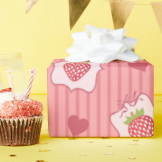 Papel de regalo enmarcado de fresa acuarela