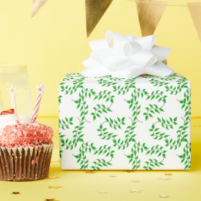 Papel De Regalo Enredaderas verdes sobre blanco (Fiesta de cumpleaños )