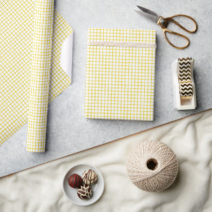 Papel De Regalo Enrejado Amarillo Dorado - Blanco