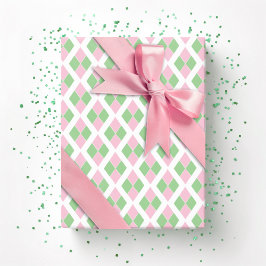 Papel De Regalo Enrejado de Arlequín en Rosa y Verde