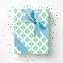 Papel De Regalo Enrejado de Arlequín en Verde y Aqua