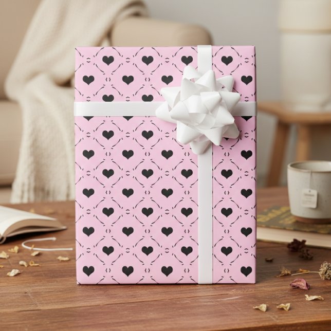 Papel De Regalo Enrejado de Corazón Rosa (Sweetheart Lattice Pink Wrapping Paper)