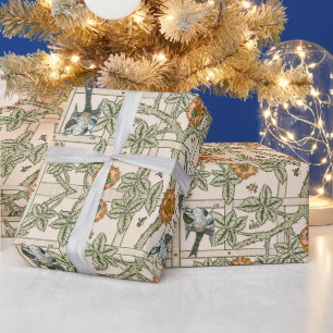 Papel De Regalo Enrejado de Morris - Patrón Vintage de Flores y Pá