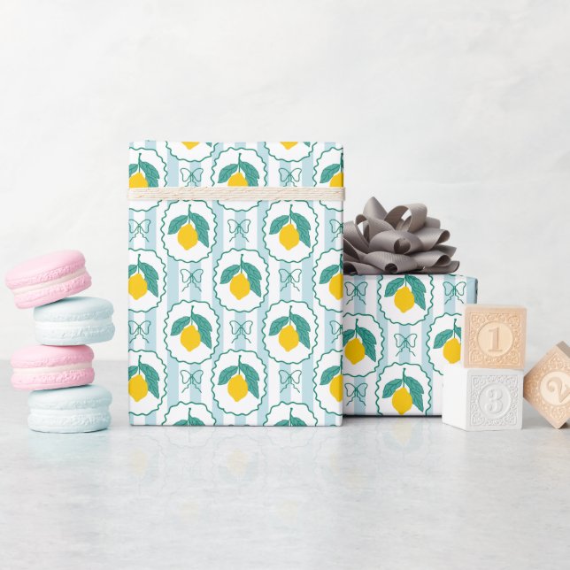 Papel de regalo enrollado con dulce patrón de limó (Baby Shower)
