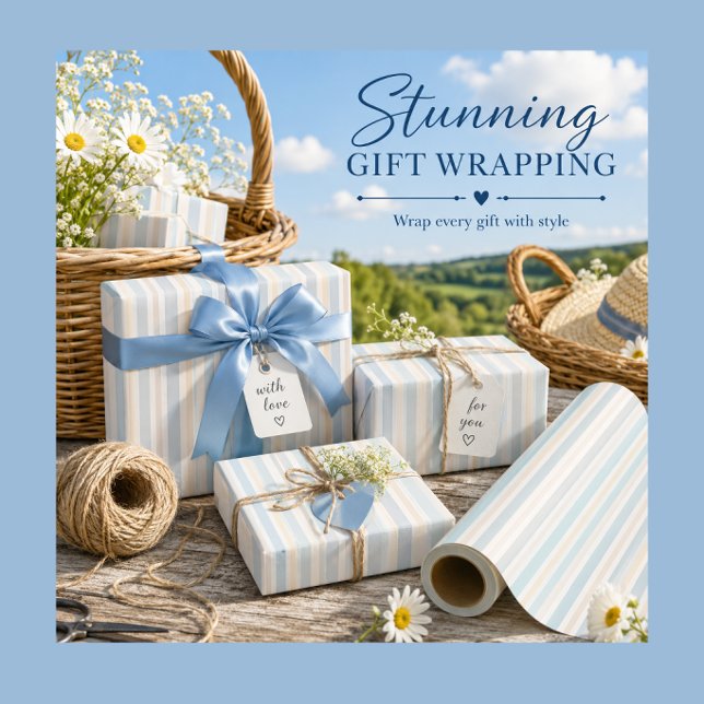 Papel de regalo enrollado de franja costera elegan (Elegant coastal stripe gift wrap for beautiful gifting, celebrations, and special occasions.)