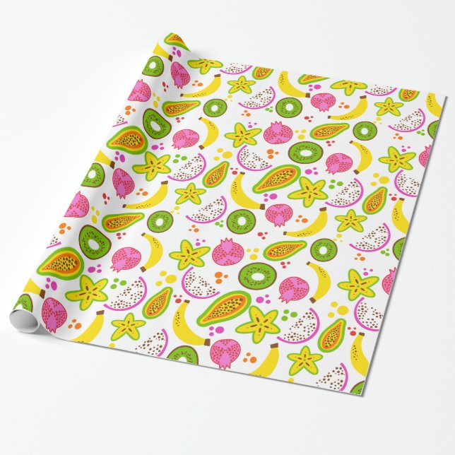 Papel De Regalo Ensalada de frutas en blanco grande (Desenrollado)