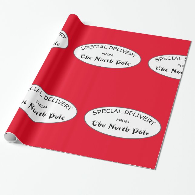 Papel De Regalo Entrega especial del Polo Norte Rojo (Desenrollado)