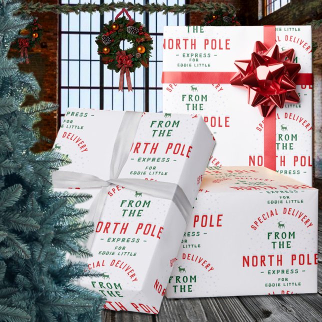 Papel De Regalo Entrega especial desde el Polo Norte Añadir nombre (Special Delivery From North Pole Add Name Wrapping Pape)