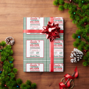 Papel De Regalo Entrega Expreso de Santa Verde Navidad Cuadros