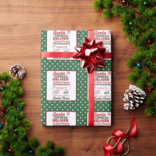 Papel De Regalo Entrega Expreso Santa Verde Navidad Punteada