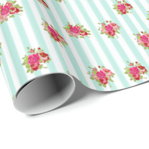 Papel De Regalo envoltorio de regalo de rosas chic florales verde 