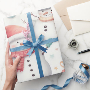 Papel De Regalo Envoltorio navideño festivo con muñecos de nieve