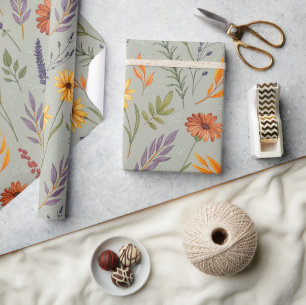Papel De Regalo Envoltura Botánica Gris Flor Silvestre de Botica