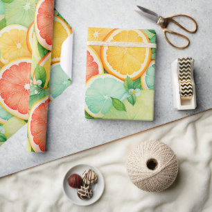 Papel De Regalo Envoltura de Acuarela de Rodaja de Cítricos Vibran