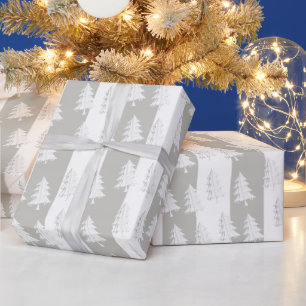 Papel De Regalo Envoltura de árbol de Navidad blanco con franja gr