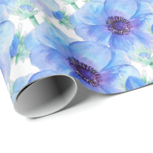 Papel De Regalo Envoltura de arte de la acuarela botánica azul