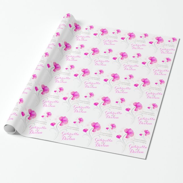 Papel De Regalo envoltura de arte gris rosa de flor silvestre boda (Desenrollado)