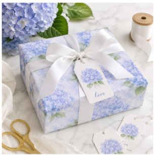 Papel De Regalo Envoltura de boda acuarela Hortensia Azul