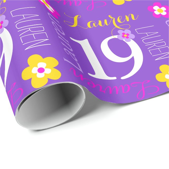 Papel De Regalo Envoltura de cumpleaños 19 de Lauren (Esquina del rollo)