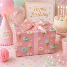 Envoltura de cumpleaños de donut y helado de color