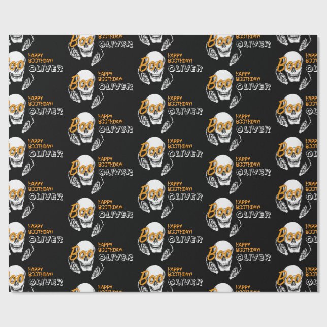 Papel De Regalo Envoltura de cumpleaños de Halloween personalizada (Superficie plana)