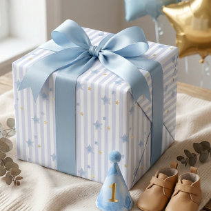 Papel De Regalo Envoltura de Cumpleaños Número Uno Niño con Raya d