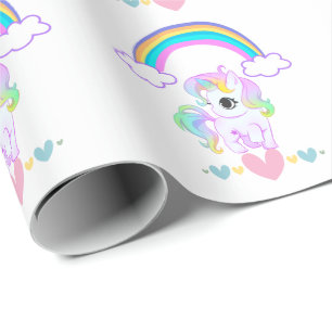 Papel De Regalo envoltura de diseño de unicornio pastel y arcoíris