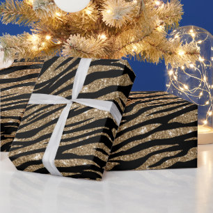 Papel De Regalo Envoltura de fiesta con rayas de tigre de oro negr