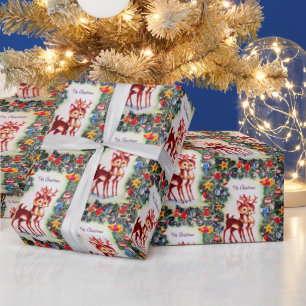 Papel De Regalo Envoltura de fiesta de renos de Navidad retro vint