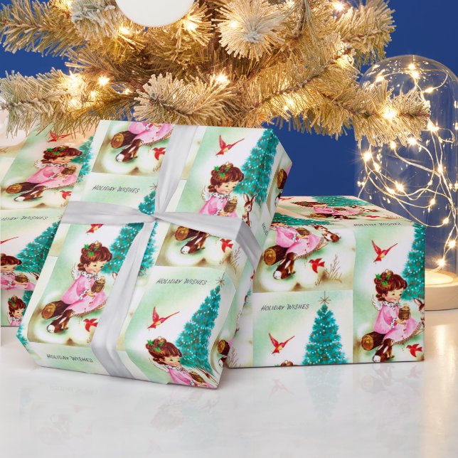 Papel De Regalo Envoltura de fiesta del Ángel de Navidad retro vin (Vacaciones)