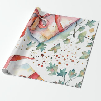 Papel De Regalo Envoltura de los ornamentos rojos besados por niev