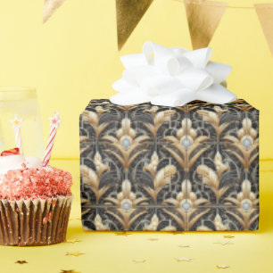 Papel De Regalo Envoltura de lujo Art Deco negro y dorado con diam