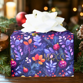 Papel De Regalo Envoltura de Navidad Botánica Morada Personalizada