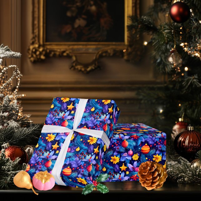 Papel De Regalo Envoltura de ornamentos brillantes y Navidades flo (Subido por el creador)