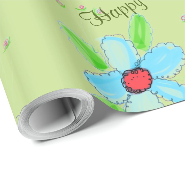 Papel De Regalo Envoltura de regalo con flores verde (Esquina del rollo)