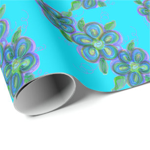 Papel De Regalo Envoltura De Regalo De Aqua Y Floral Púrpura En To
