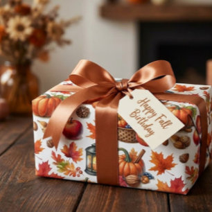Papel De Regalo Envoltura de regalo de calabazas y manzanas cosech