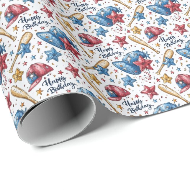 Papel De Regalo Envoltura de regalo de cumpleaños de béisbol niño  (Esquina del rollo)