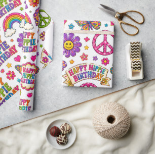 Papel De Regalo Envoltura de regalo de cumpleaños hippie feliz niñ