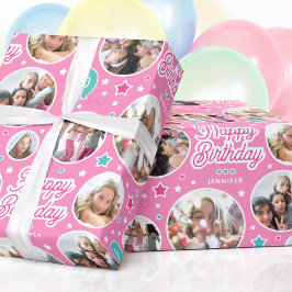 Papel De Regalo Envoltura de regalo de cumpleaños para niñas con f