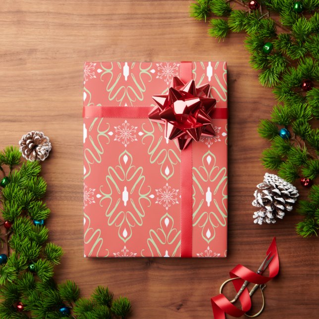 Papel De Regalo envoltura de regalo de damasco de Navidades verdes (Regalo de vacaciones)