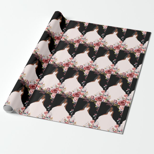 Papel De Regalo Envoltura de regalo de ducha de novia afroamerican (Desenrollado)