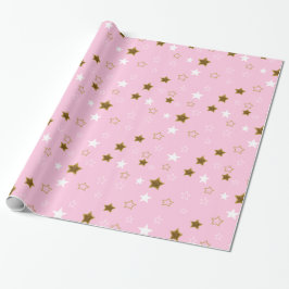 Papel De Regalo Envoltura de regalo de estrellas rosadas y doradas