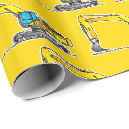 Papel De Regalo Envoltura de regalo de excavadora amarilla, constr