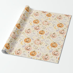 Papel De Regalo Envoltura de regalo de Halloween con calabaza y fa