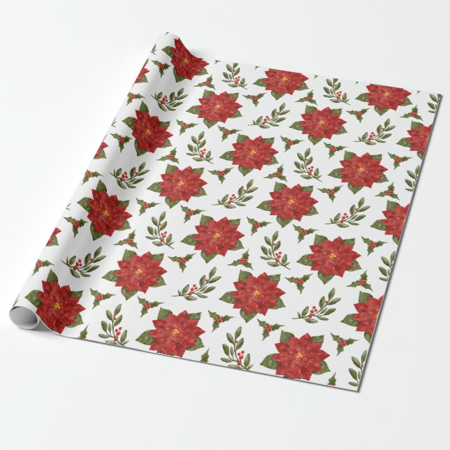 Papel De Regalo Envoltura de regalo de los Navidades de Poinsettia (Desenrollado)