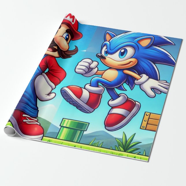 Papel De Regalo envoltura de regalo de mario y sónico (Desenrollado)