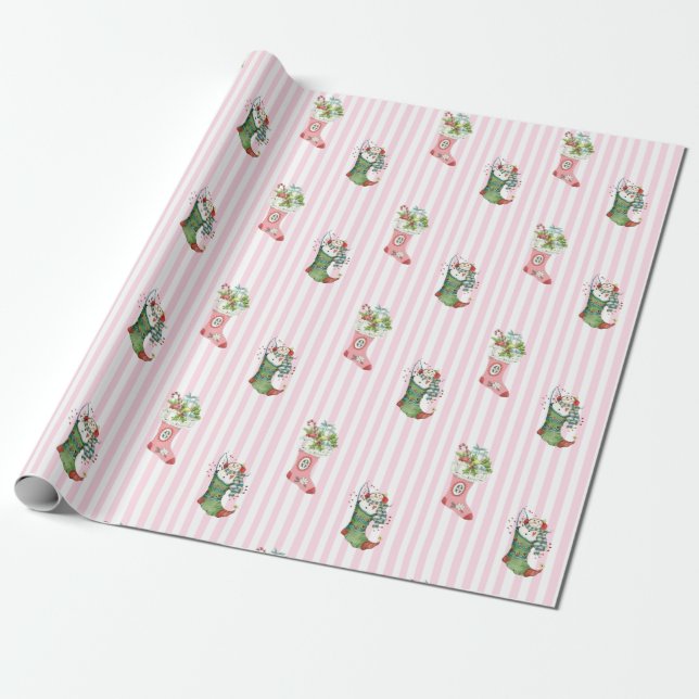 Papel De Regalo Envoltura de regalo de Navidad verde rosa y sabio (Desenrollado)