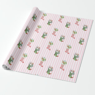 Papel De Regalo Envoltura de regalo de Navidad verde rosa y sabio