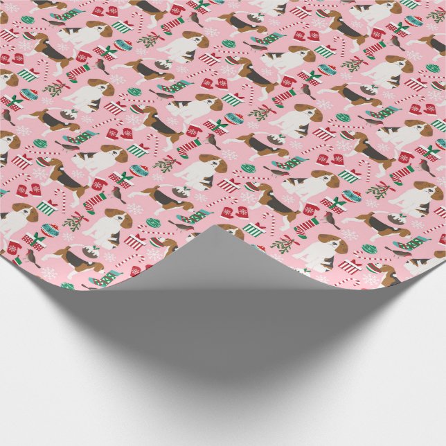 Papel De Regalo Envoltura de regalo de perro Navidad beagle - rosa (Esquina)